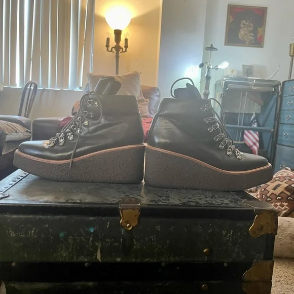 Jeffrey Campbell “Free People” Viajar Olive-Brown Leather Wedge Ankle Boot Sz 8 - Picture 5 of 11